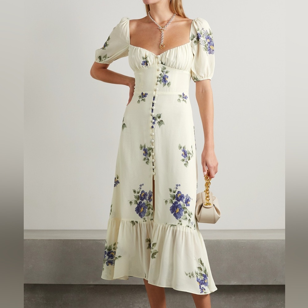 Reformation Cream Floral Midi Dress